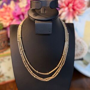 Vintage 90s Anne Klein Triple Strand Gold Mesh Necklace